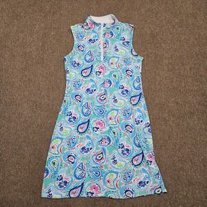 IBKUL Sleeveless Dress Womens Size Small Blue Floral 1/4 Zip Tennis Pickleball